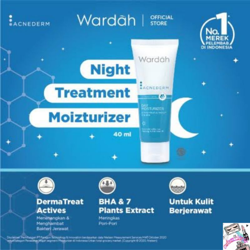 ☃Cutezz_Ching1☃Wardah Acnederm Night Treatment Moisturizer 40ml