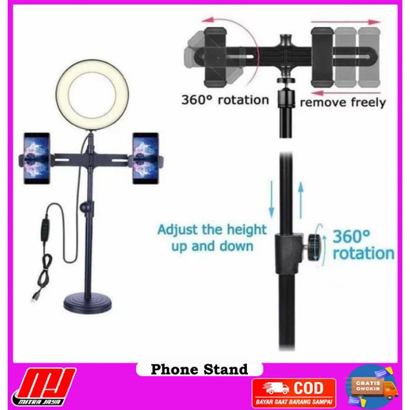 Photography Phone Stand Double Ring Light LED Camera Live Stream 12W