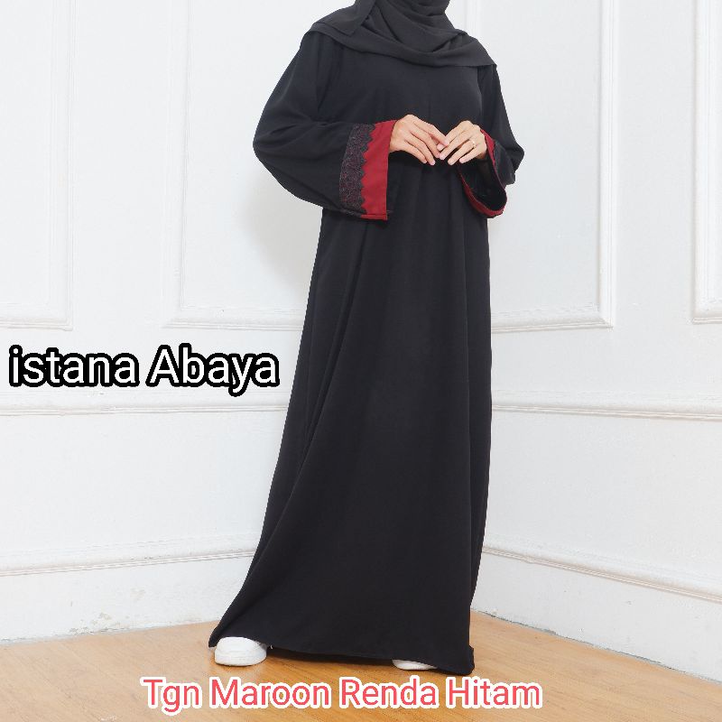 1 lagi koleksi TerBaru abaya aplikasi tangan mesir aksen renda hitam di tangan keren elegan namun minimalis