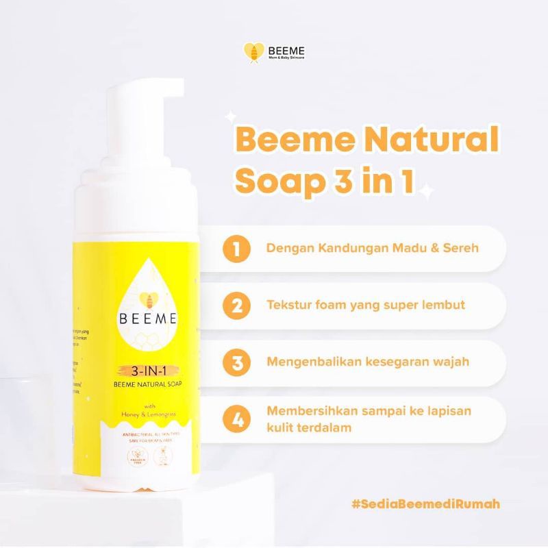 Beeme Natural Soap 3 IN 1 With Honey and Lemongrass | SKINCARE IBU DAN ANAK 100ml