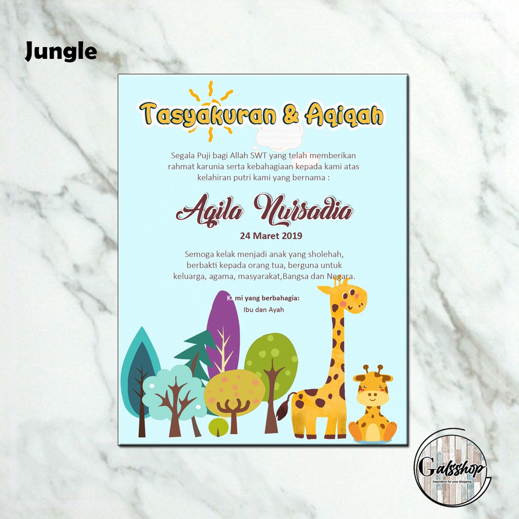 

Kartu Aqiqah / Tasyakuran Card / Stiker Aqiqah Jungle