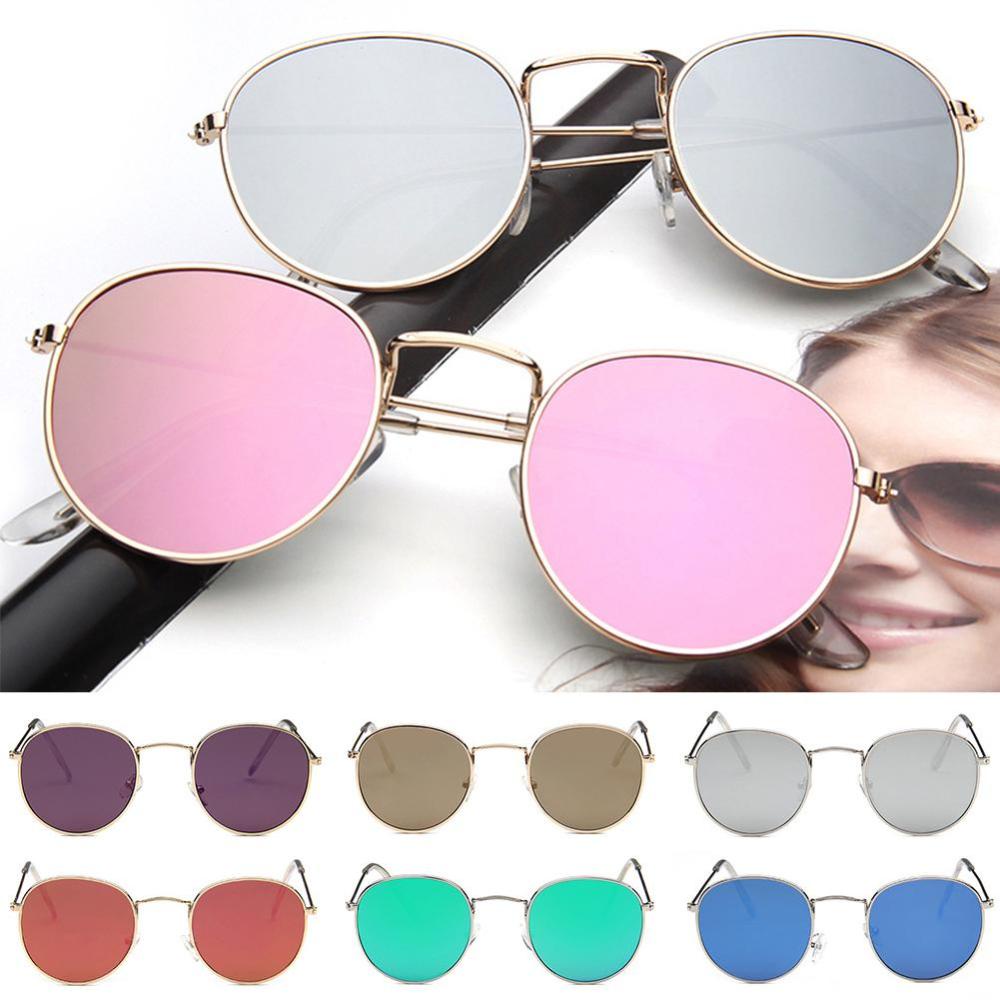 Timekey F1N4 Kacamata Hitam Frame Bulat Lensa Cermin Warna Rose Gold Untuk Wanita