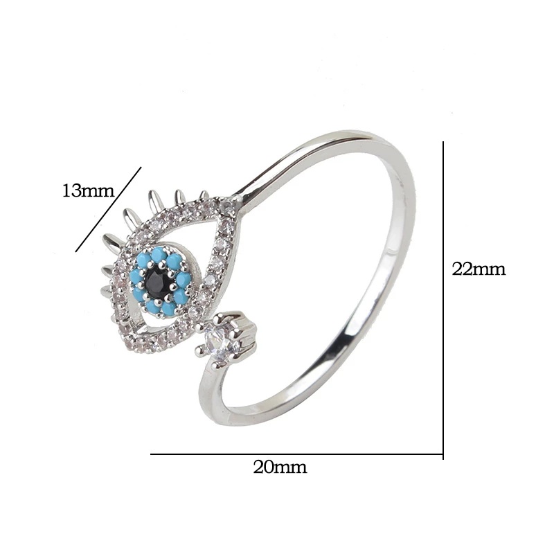 Cincin Model Terbuka Adjustable Desain Mata Iblis Biru Gaya Eropa Amerika Untuk Wanita