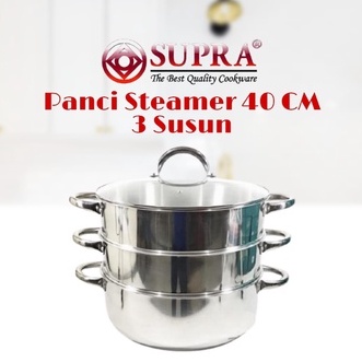 Panci Supra Super Steamer 40 CM 3 Susun + Tutup Kaca