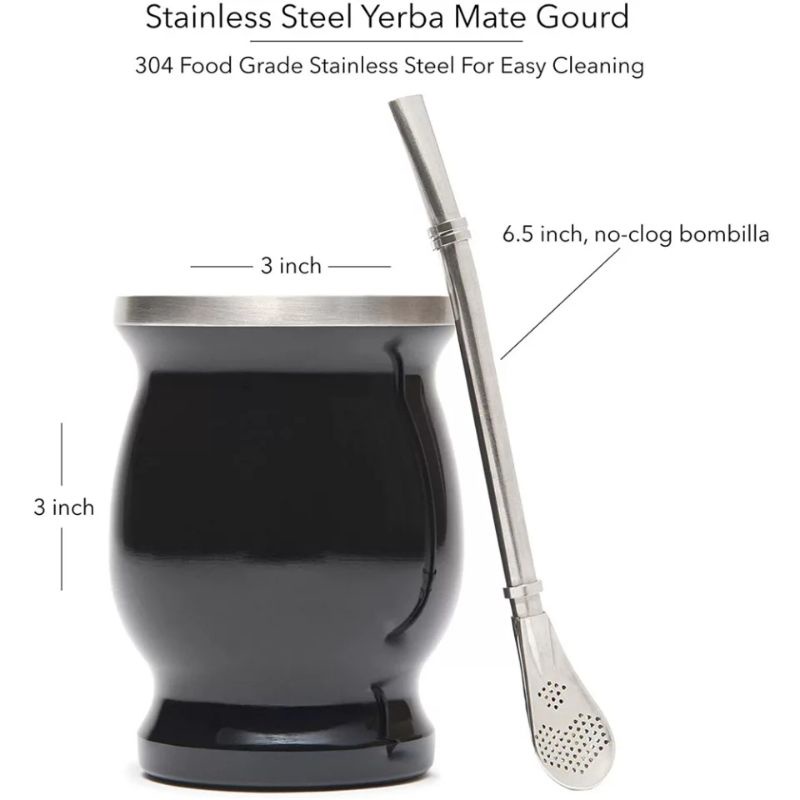 1 Set Yerba Mate Labu Stainless Steel Double Wall &amp; Set Bombilla