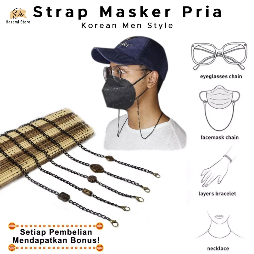 BISA COD Strap Masker Kalung Kacamata Pria Rantai Hitam Keren Korea 3 in 1