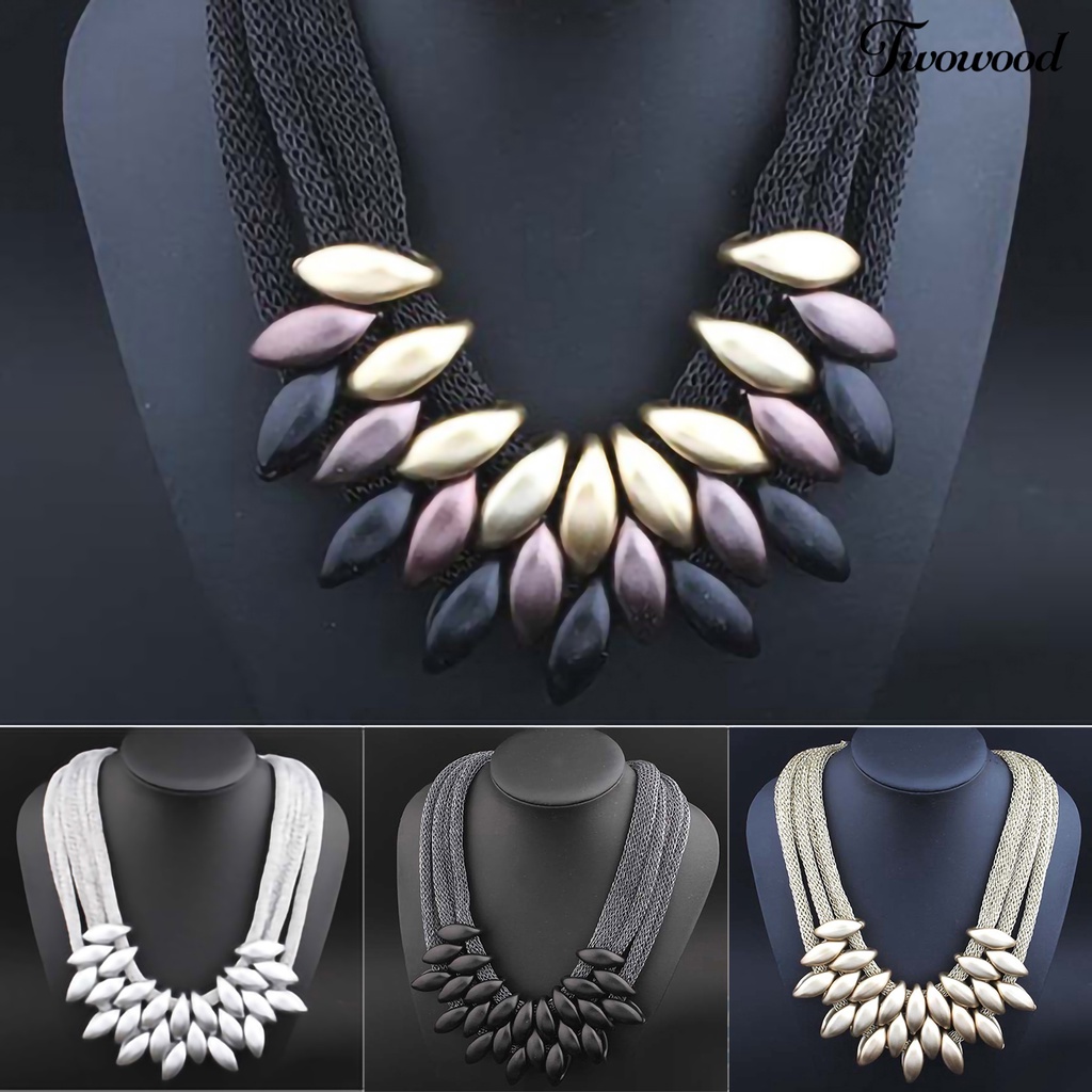 Kalung Choker Multilayer Bahan Alloy Dengan Liontin Daun Untuk Pesta