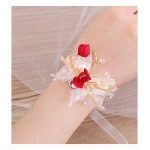 LRC Gelang Fashion Small Pink Handmade Flower Butterfly Pearl Diamond Bracelet K96346