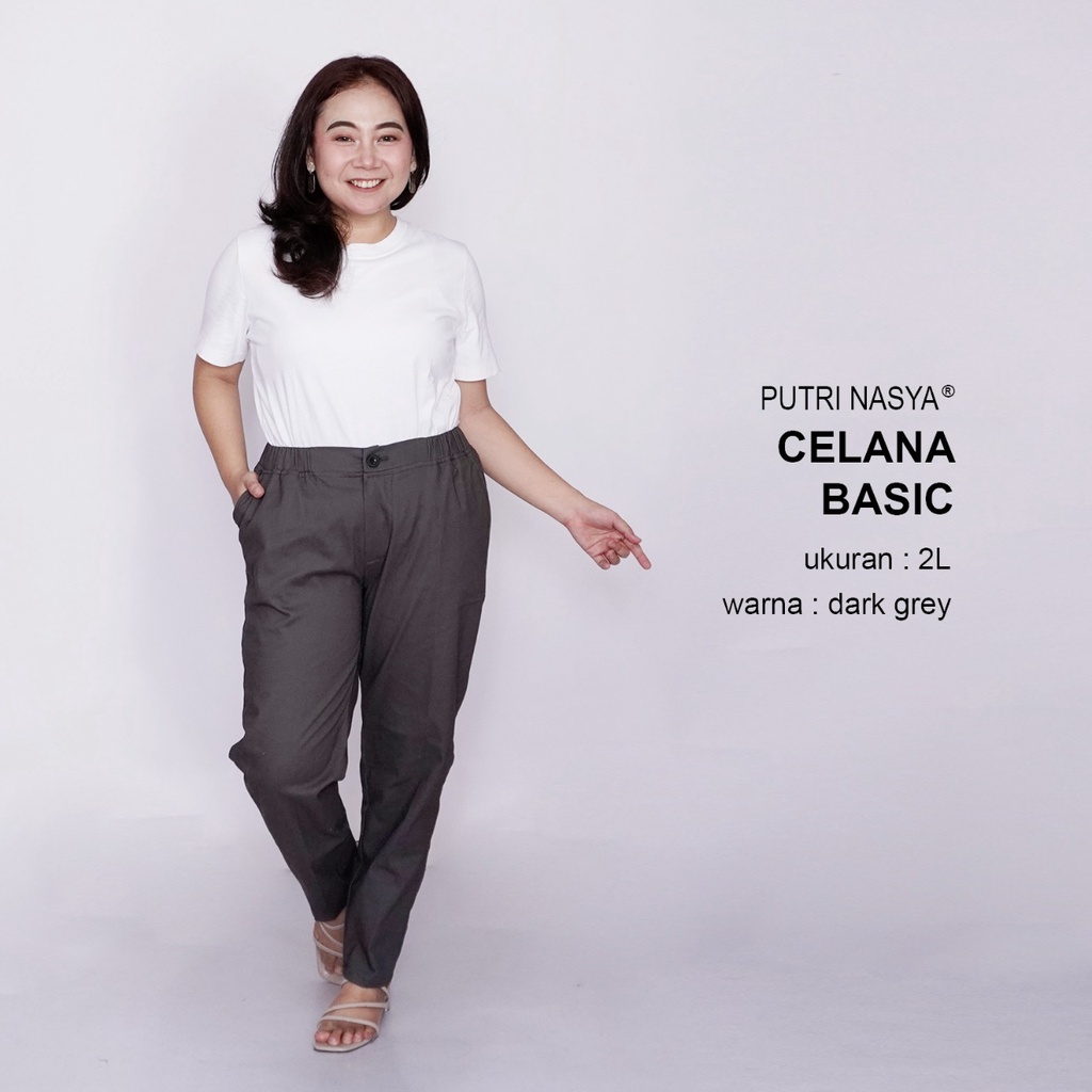 Putri Nasya - Celana Big Size Panjang Ukuran 8L,6L,5L,4L,2L,XL, all size Warna Cream Moca Capucino Hitam Abu Navy Army Brown Dark Grey