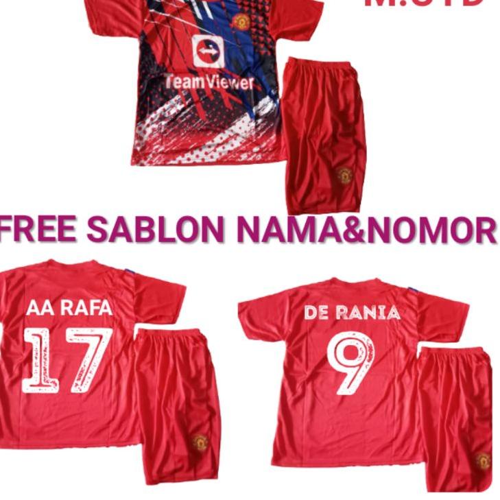 Promo Ekonomis Setelan bola anak MU emyu merah bonus sablon nama dan nomor punggung