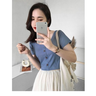 ilook | Keiko Button Top RIB | Baju Wanita Crop Top - Fit to L-3