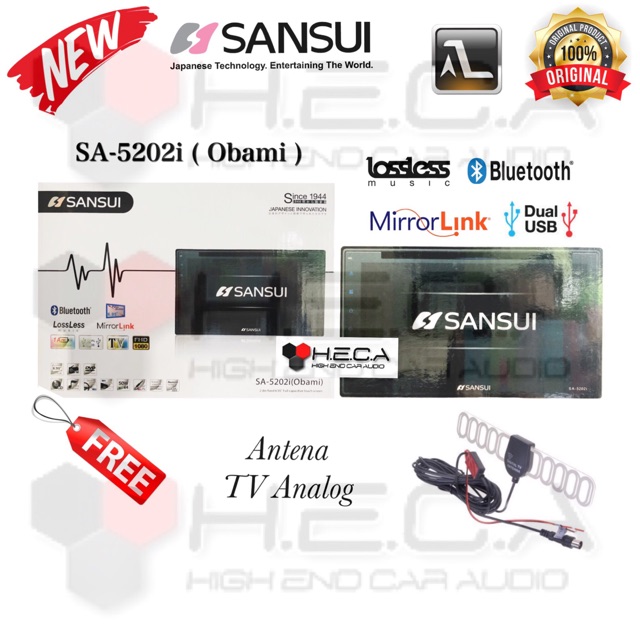 SANSUI SA-5202i Full Glass SA5202i Mirrorlink Head Unit AutoLink Tape Double din Mobil & Antena TV