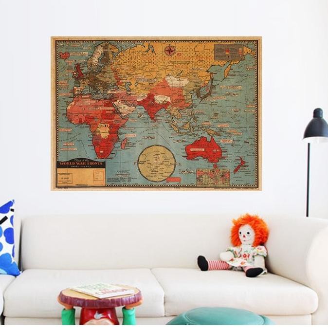 

[KODE C5585] Poster Karton Peta Sejarah Perang Dunia II Motif Retro / Klasik