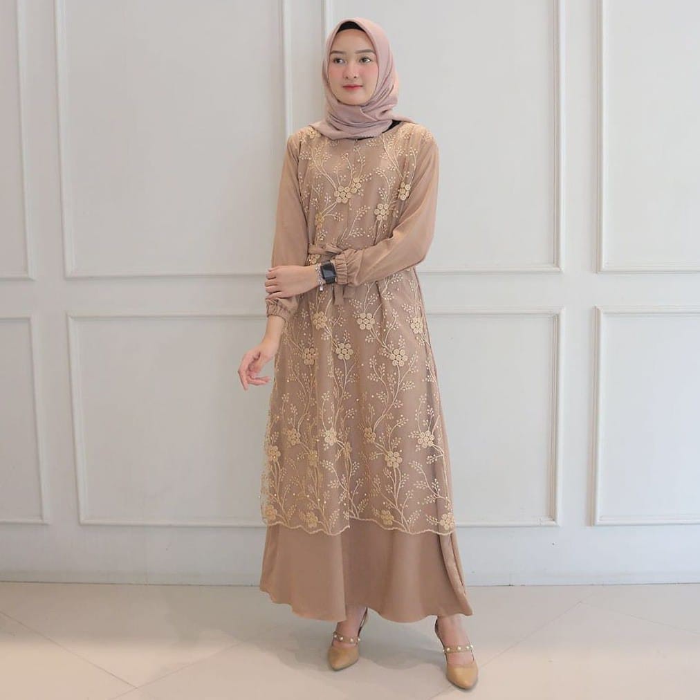 TERMURAH Fashion Wanita Gamis Alma dress KH8721 Bahan Berkualitas Import / Gamis Brokat Terbaru / Ga