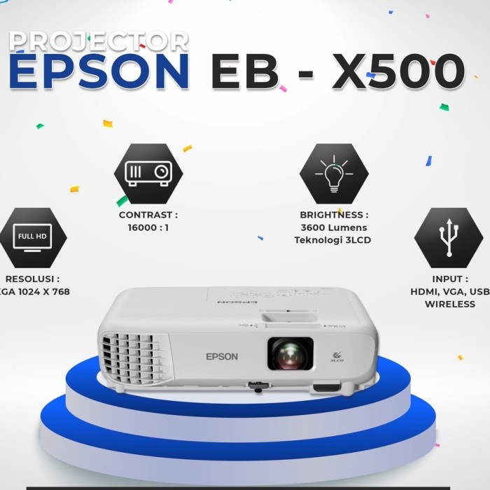 Proyektor Epson EB-X500 XGA 3LCD Projector 3600 Lumens | Garansi 3TH