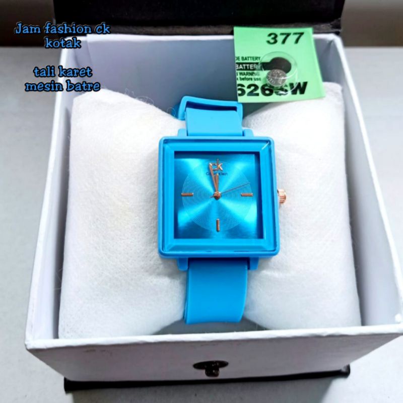 Jam tangan fashion wanita Korean style Ck segi kotak tali ruber by zellshop