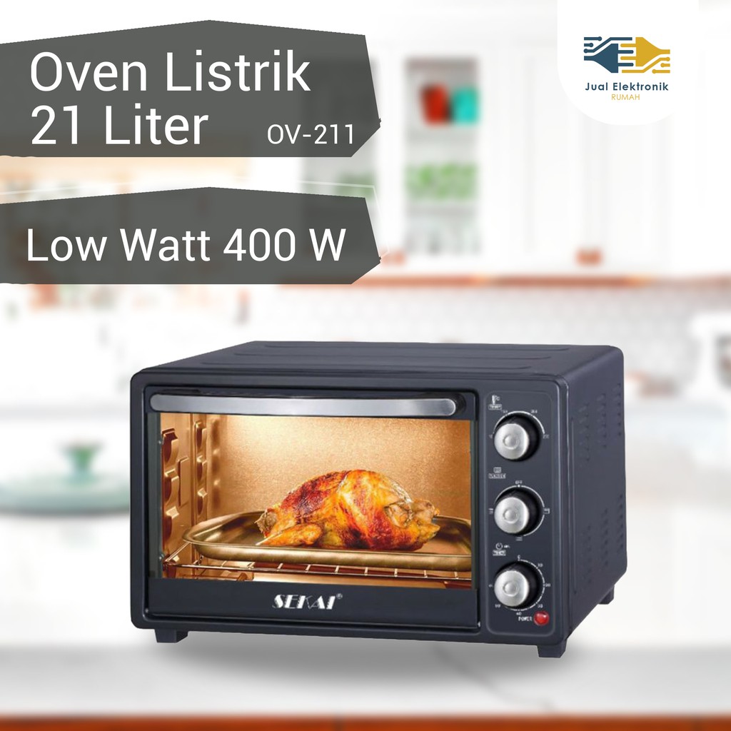 SEKAI Oven Listrik Low Watt OV211 Pemanas Api Atas Bawah 21Liter 400 Watt