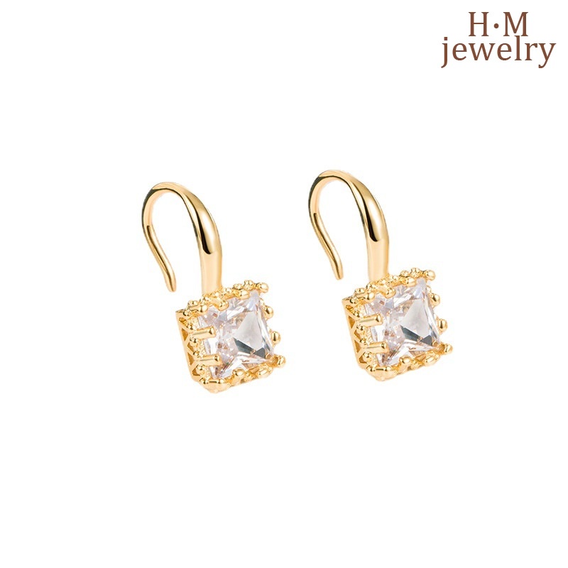 Anting Tusuk Retro Bentuk Kotak Hias Zircon AAA Kualitas Tinggi Untuk Wanita