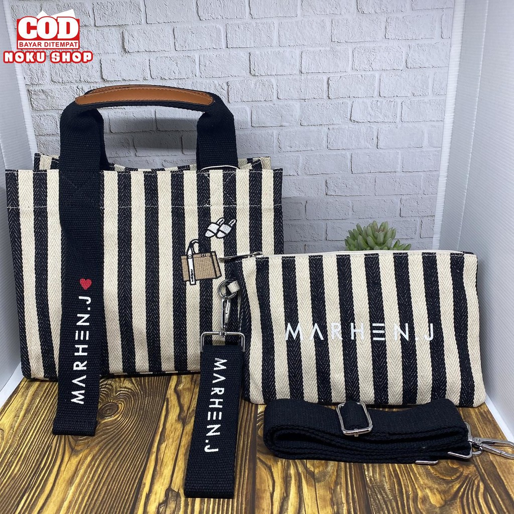 Tas Kanvas MJ Stripe 1168 Ukuran L / Tas Selempang Fashion Wanita