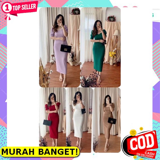 Dress Panjang Tangan Balon Motif Import Wanita Kekinian Dress Panjang Motif Terbaru Import Cewek Bas