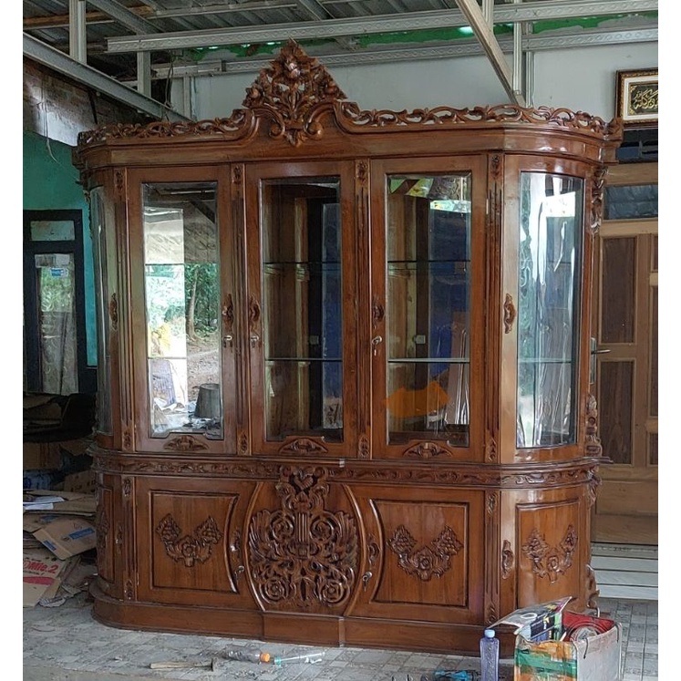 LEMARI HIAS KACA BUFET PAJANGAN KAYU JATI / LEMARI PAJANGAN