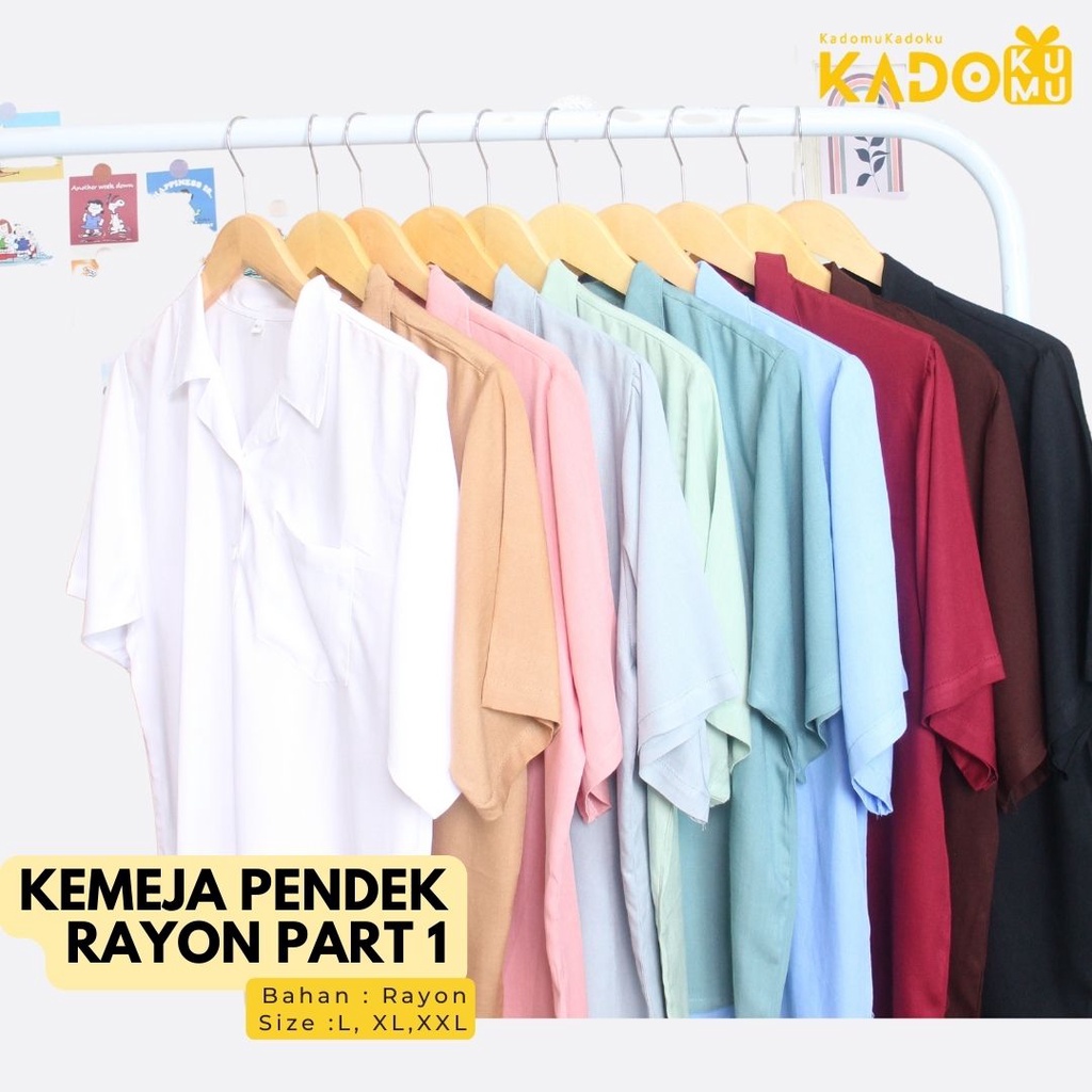 Kemeja Rayon Polos Pendek Wanita/Kemeja Rayon ALL SIZE Sampai Jumbo/ Kemeja Pendek Wanita