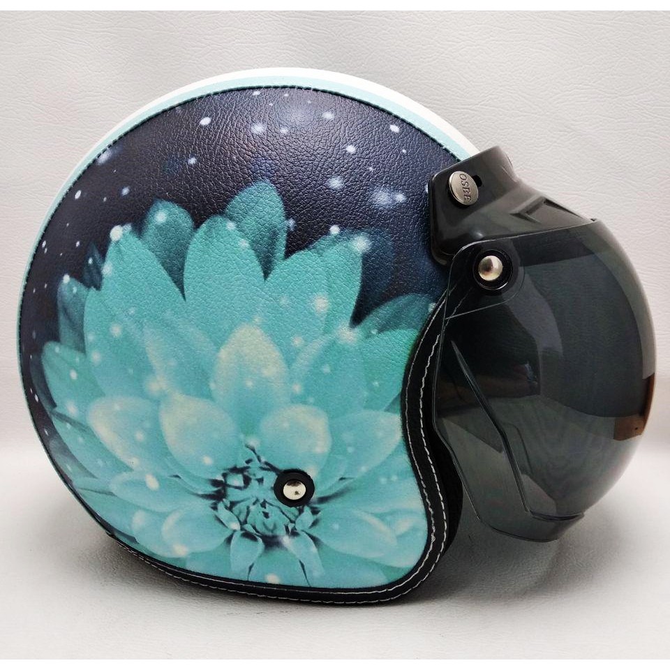 HELM BOGO RETRO KULIT Motif Bunga Malam SNI Berkualitas