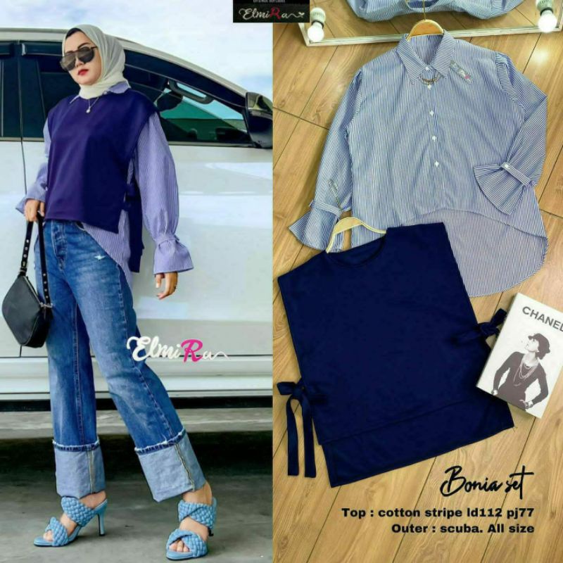 BONIA SET OUTER BY ELMIRA / OUTER WANITA MUSLIMAH / Baju wanita Kekinian