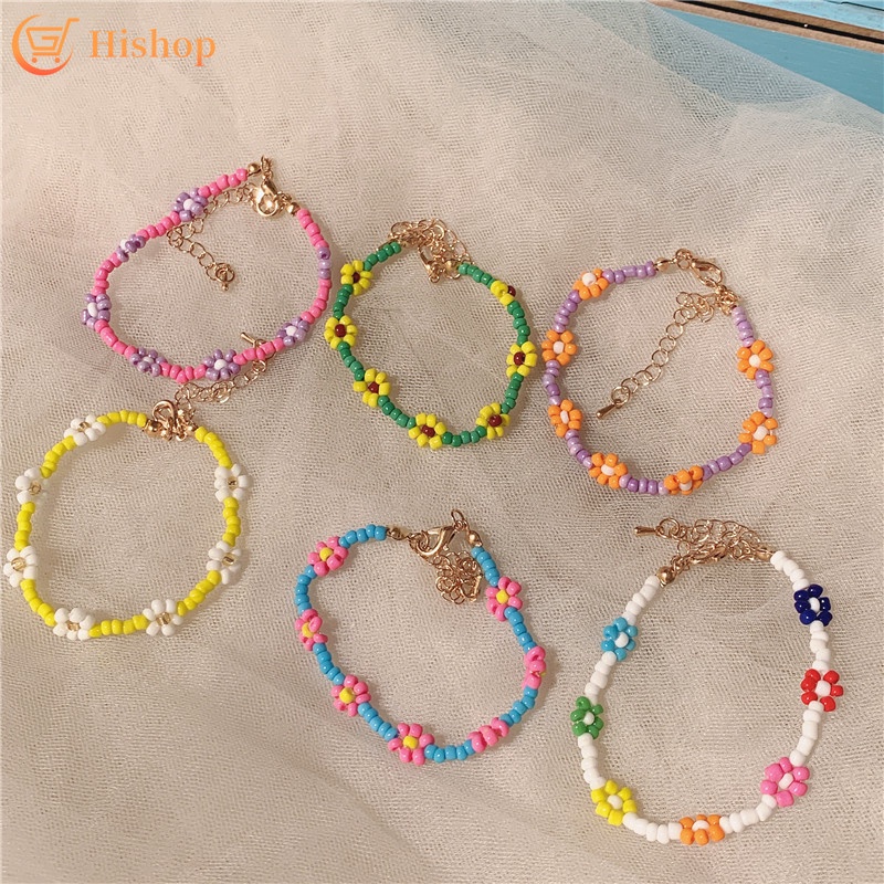 Korean Style Beads Bracelet Simple Sweet Cute Flower Bracelets for Women Fashion Accessories Jewelry