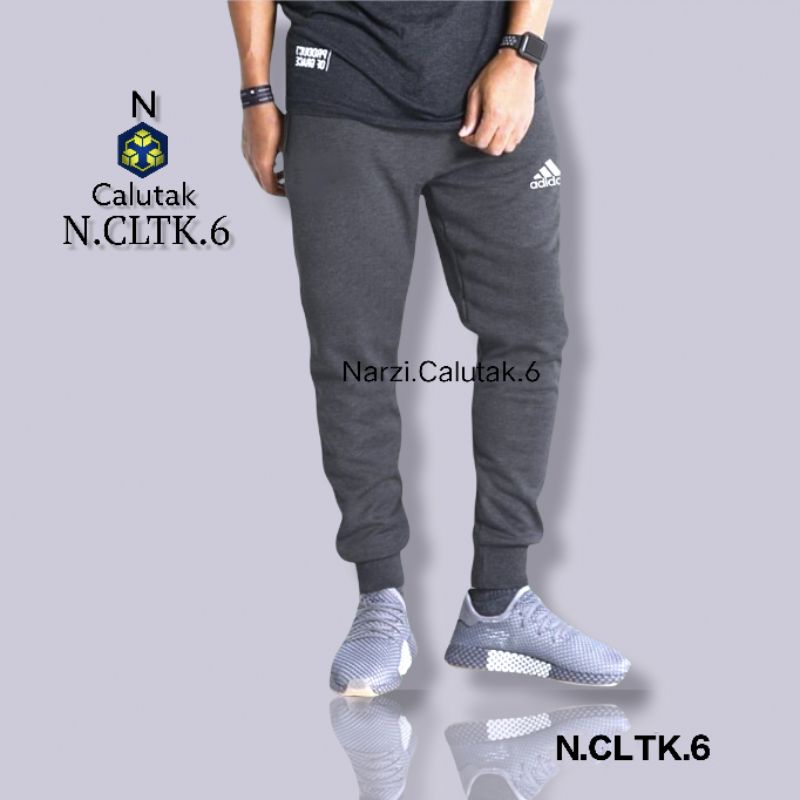 Celana Trening Jogger Olahraga Cewek Cowok Rib Polos Slim Fit