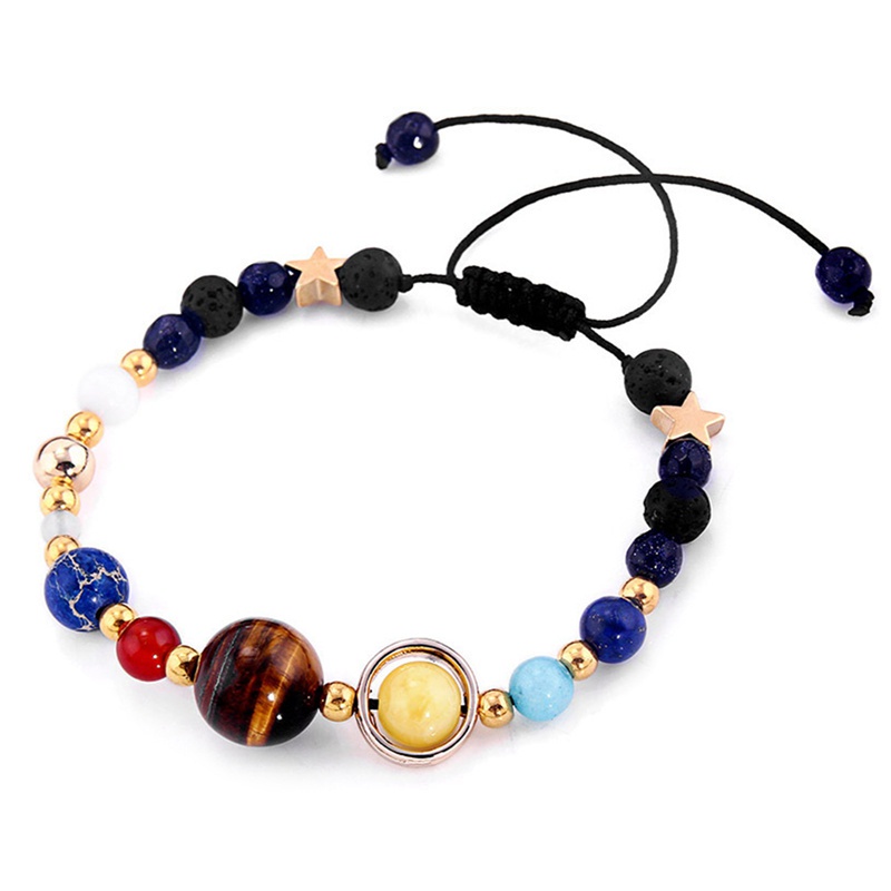 Blue Sand Beads Bracelet Galaxy Planets Solar System Natural Stone Bangle