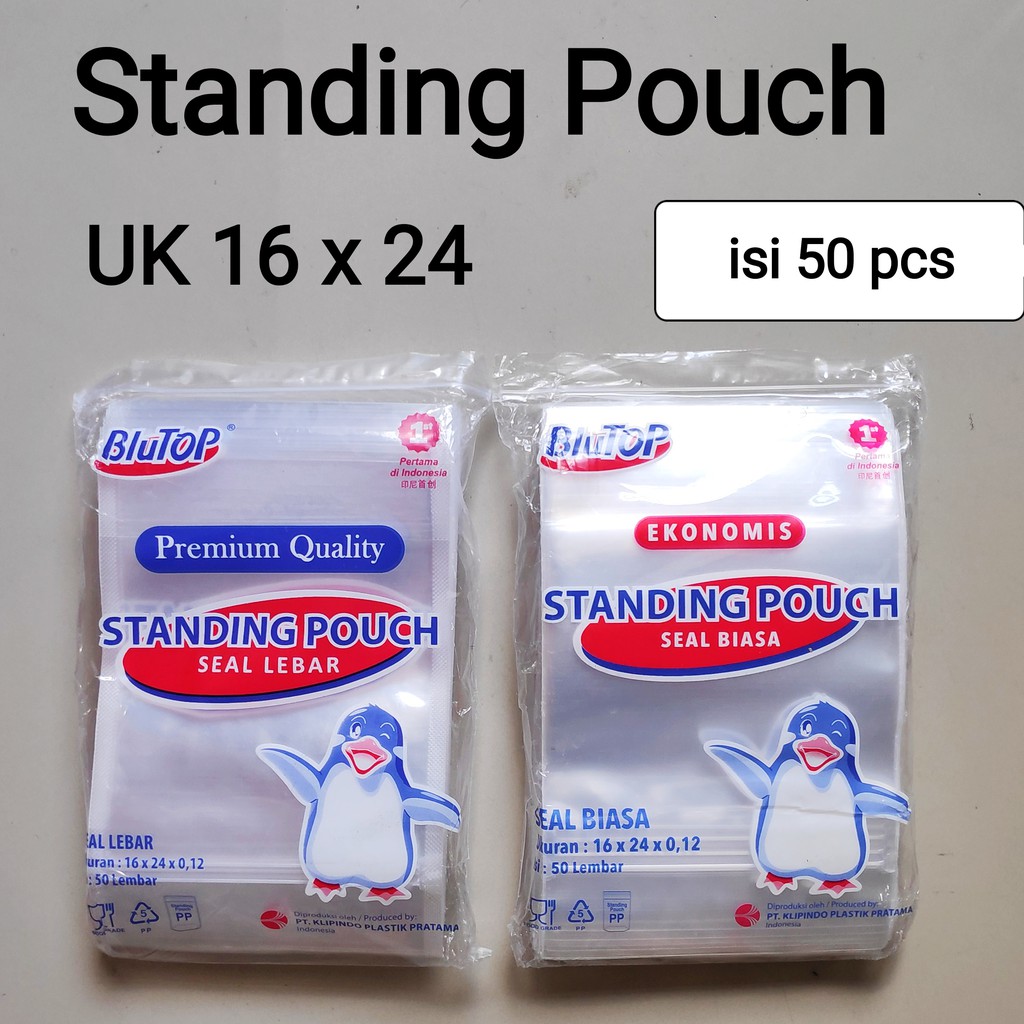 Standing Pouch Seal Lebar uk 16x24cm, Stand Pouch, Plastik Zipper, Plastik klip berdiri