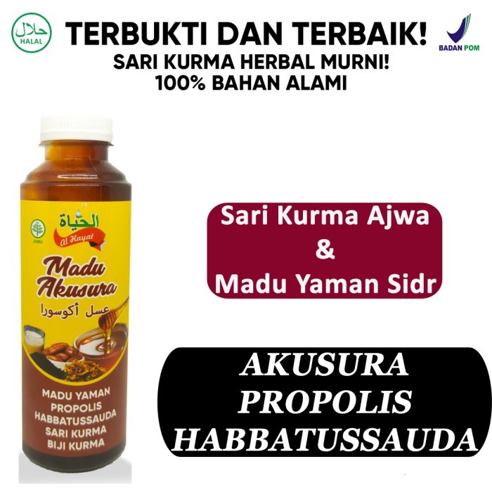 

Sari Kurma + Madu Sidr Akusura Habbatussauda 300 Gram Al Hayat (BERKUALITAS)