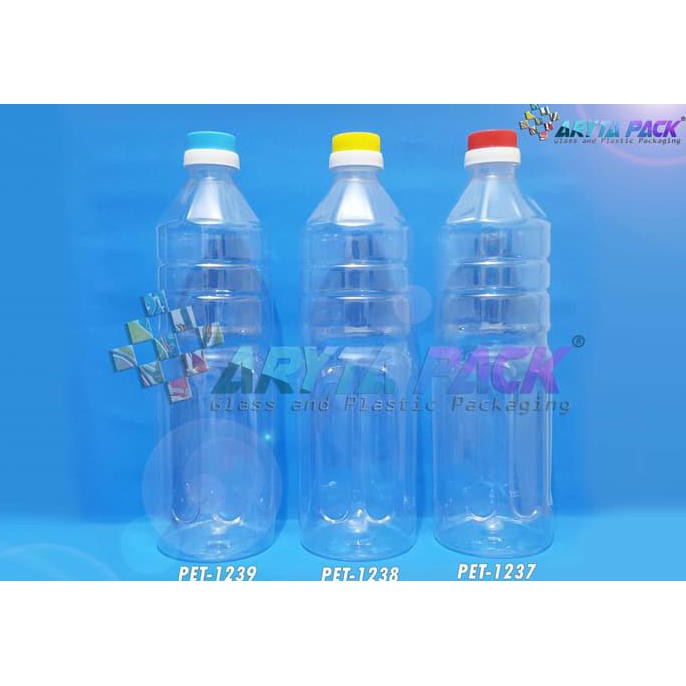 PET1239. BOTOL PLASTIK 1 LITER PET AQUA TUTUP DOP SEGEL BIRU - BIRU