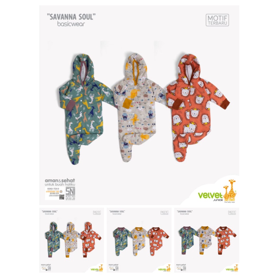 Velvet Junior MOTIF TERBARU Baju Kodok panjang baby jumper NEWBORN motif 3pcs sleep suit bayi