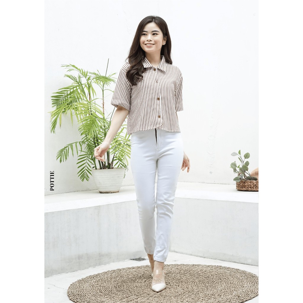 POTTIE - Ivelle Top - Kemeja Stripe Atasan Wanita - Fashion Wanita