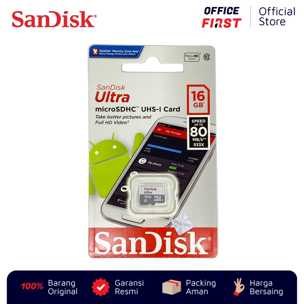 SanDisk microSDHC UHS-I 80 MBps 16 GB / Memory Card Kartu Micro SD