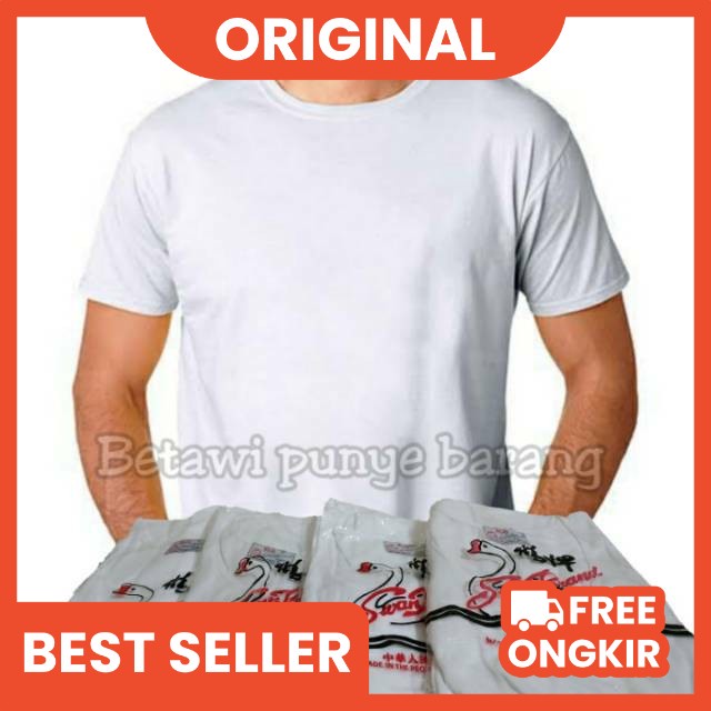 kaos oblong pria putih polos swan brand original