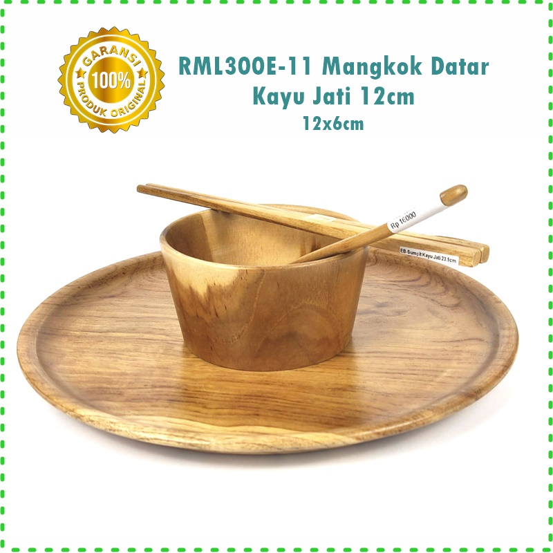 RML300E-11 Mangkok Makan Datar Kayu Jati 12cm