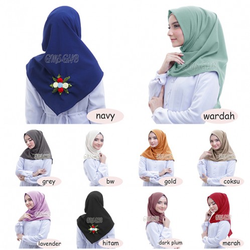 Kerudung Segi Empat Instan Polos Terbaru Jilbab Bordir Motif Bunga Bahan Diamond Premium Kekinian