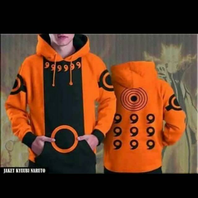 La-joshop-Jaket Sweater Anime Naruto Kyubi Logo Rikudou Orange/ Hitam