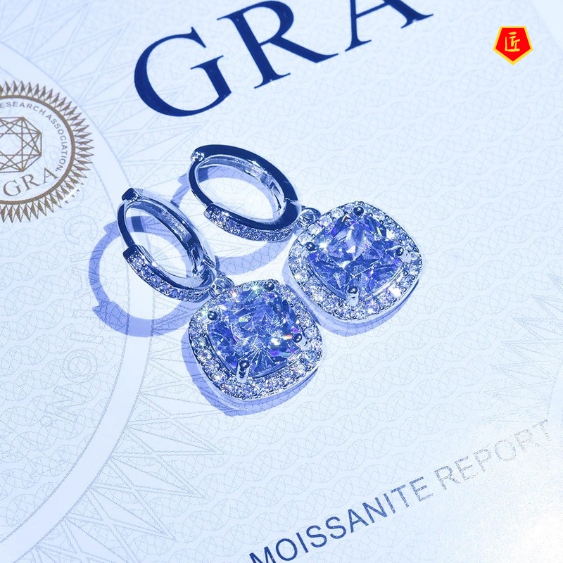 [Ready Stock]Moissanite Square Diamond Earrings and Necklace Set