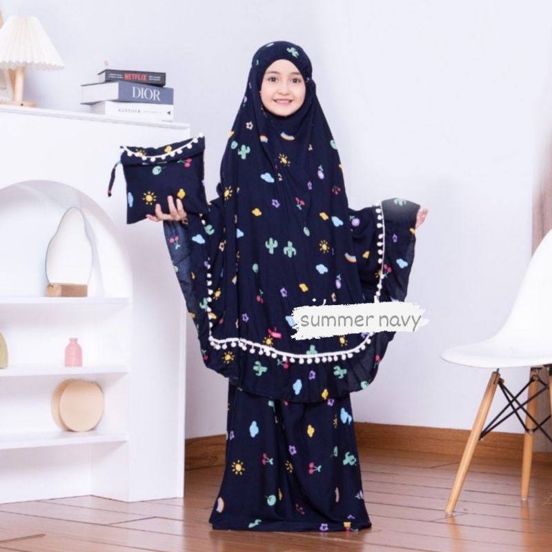 Mukena anak bahan rayon premium/mukena anak motif lucu renda pompom usia 2-12th