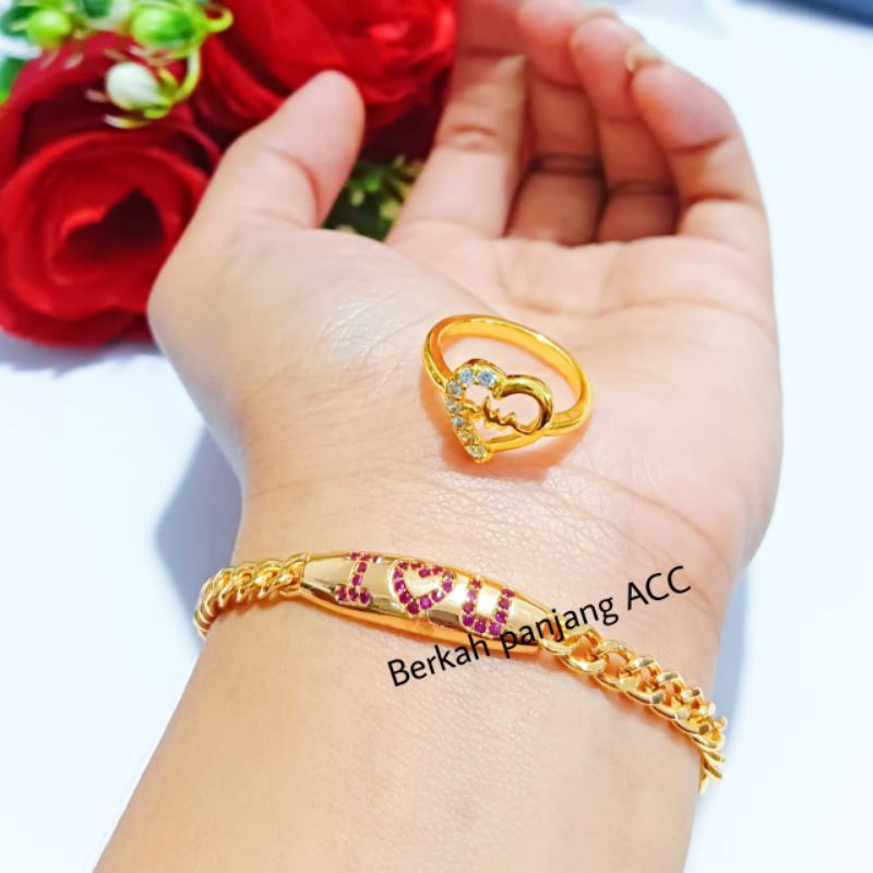 GELANG+CINCIN ABG PERHIASAN LOGAM EMAS ANTI KARAT P.16CM