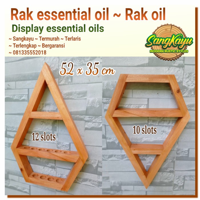 Rak oil kayu essential 52x35cm rak essential oil kayu 10-12 slots