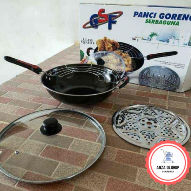 Panci Wajan penggorengan Serbaguna Teflon Tutup Kaca GSF 1132