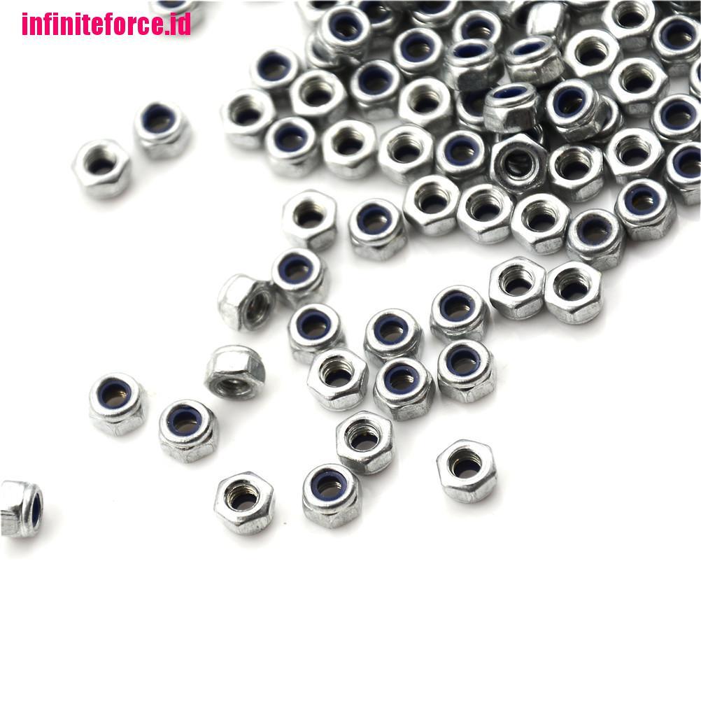 100pcs M3 x 0.5mm Stainless Steel Nylock Nylon Insert Hex Self-locking Nuts