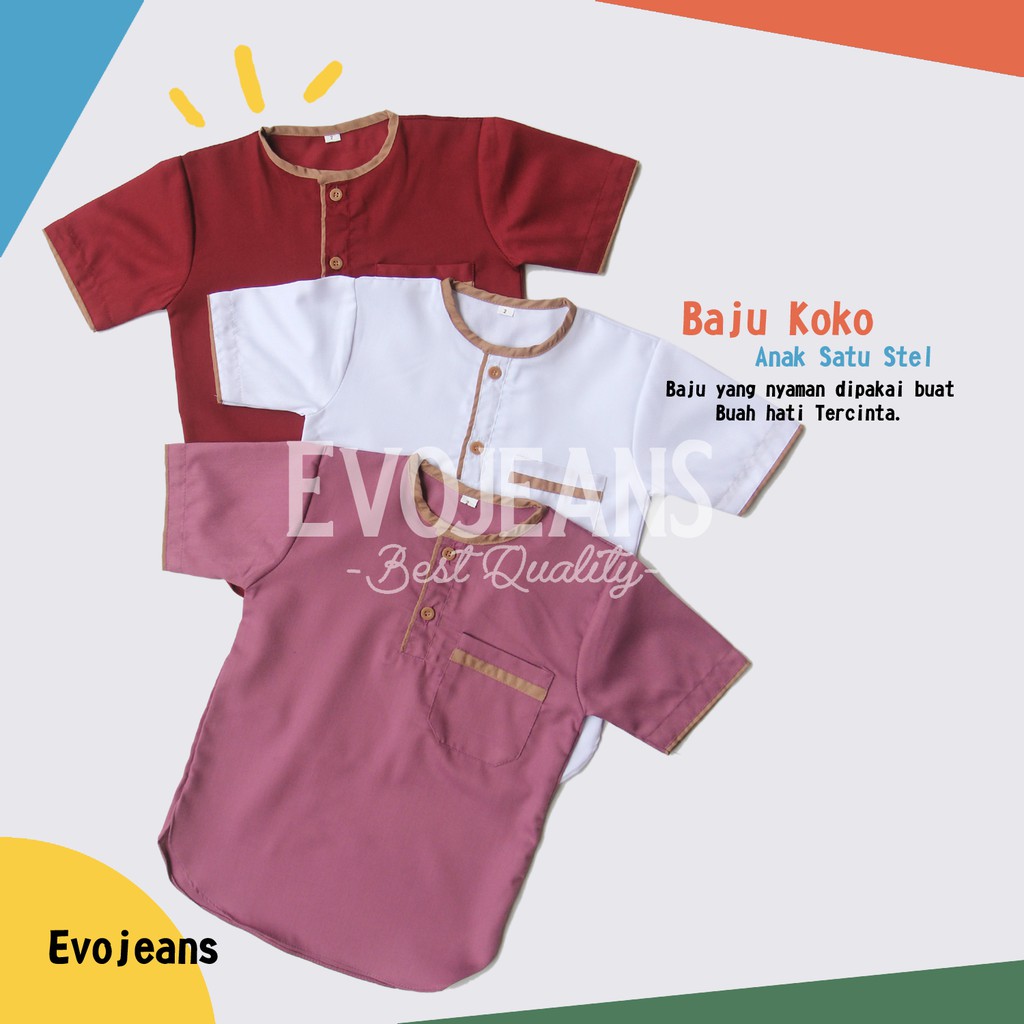 Grosir Baju Koko Anak Setelan Baju dan Celana Umur 0-6 Tahun Bahan Toyobo Premium Adem Lembut - Evo