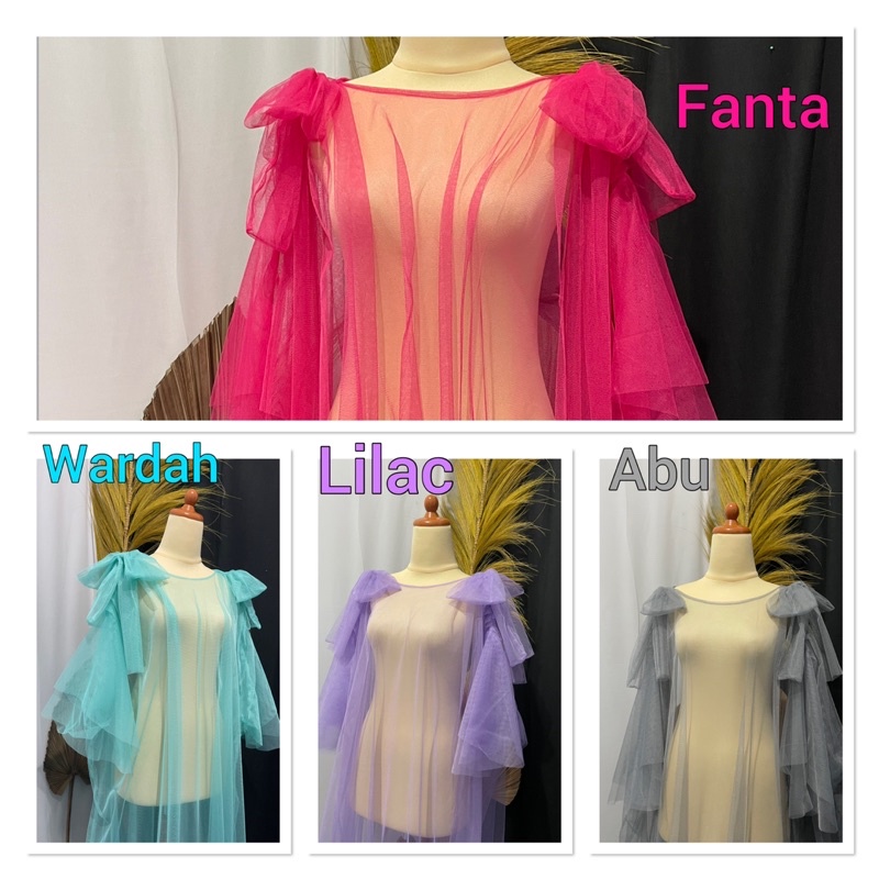 Calendula dress tile tille polos pita lengan trompet / trump plain tulle dress / outer dress hamil maternity pesta tile polos model cinderella