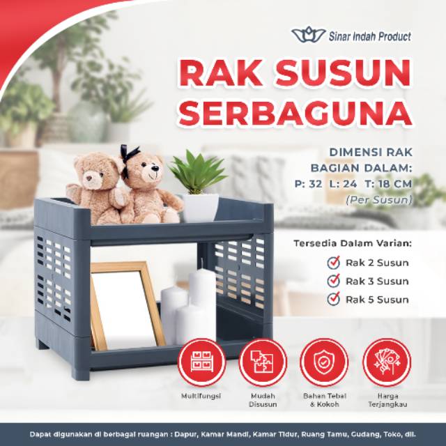 Rak Susun Rak Plastik Susun Rak Serbaguna 2 susun. Dimensi 32cm x 24cm